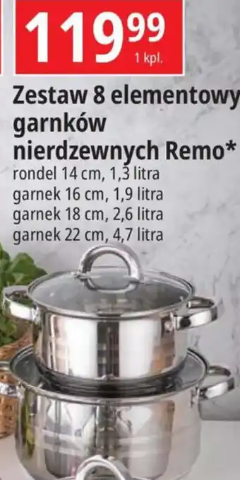 E.Leclerc Zestaw 8 elementowy garnków nierdzewnych Remo oferta