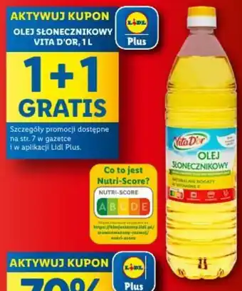 Lidl OLEJ SŁONECZNIKOWY VITA D'OR 1 L oferta