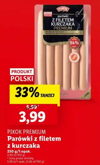 Lidl PIKOK PREMIUM Parówki z filetem z kurczaka 250g oferta