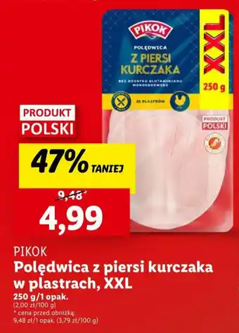 Lidl PIKOK Polędwica z piersi kurczaka w plastrach 250g oferta