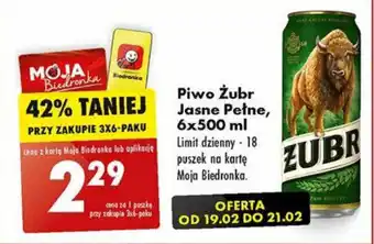 Biedronka Piwo Żubr Jasne Pełne 500 ml oferta