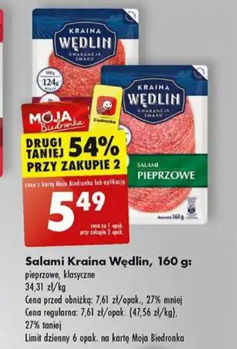 Biedronka Salami Kraina Wędlin 160 g oferta