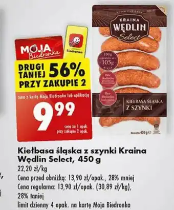 Biedronka Kiełbasa śląska z szynki Kraina Wędlin Select 450 g oferta