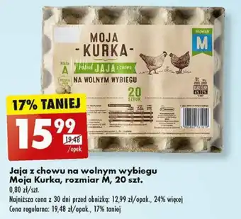 Biedronka Jaja z chowu na wolnym wybiegu Moja Kurka rozmiar M 20 szt. oferta
