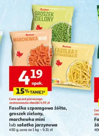 Auchan Fasolka szparagowa żółta, groszek zielony, marchewka mini lub sałatka jarzynowa 450 g oferta