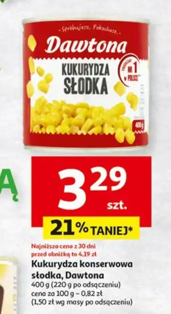 Auchan Kukurydza konserwowa słodka, Dawtona 400 g oferta