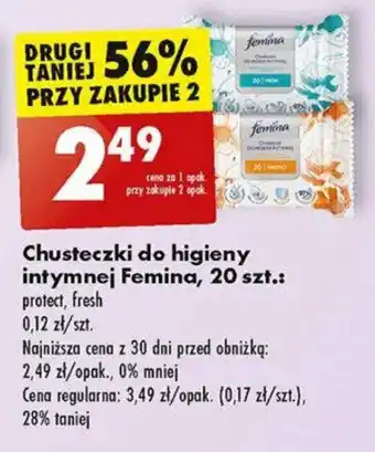 Biedronka Chusteczki do higieny intymnej Femina, 20 szt oferta