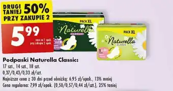 Biedronka Podpaski Naturella Classic: 17 szt., 14 szt., 18 szt. oferta