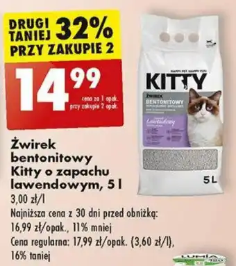 Biedronka Żwirek bentonitowy Kitty o zapachu lawendowym, 5l oferta