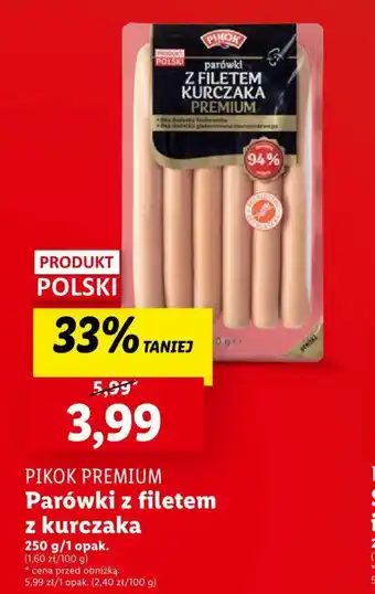Lidl PIKOK PREMIUM Parówki z filetem z kurczaka 250g oferta