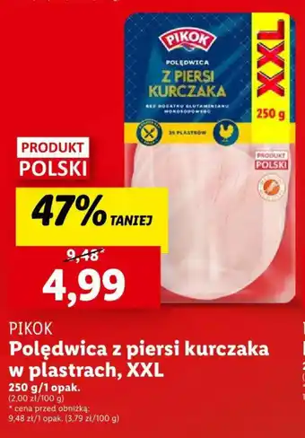 Lidl PIKOK Polędwica z piersi kurczaka w plastrach 250g oferta