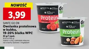 Lidl SANTE GO ON Owsianka proteinowa w kubku 19-20% białka WPC 65g oferta