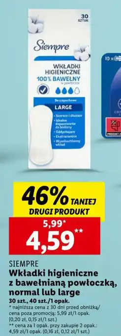 SIEMPRE Wkładki higieniczne z bawełnianą powłoczką, normal lub large 30szt