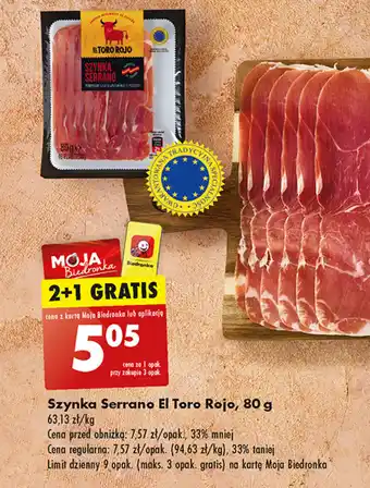 Biedronka Szynka Serrano El Toro Rojo, 80 g oferta