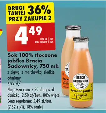 Biedronka Bracia Sadownicy Sok 100% tłoczone jabłko 750 ml oferta