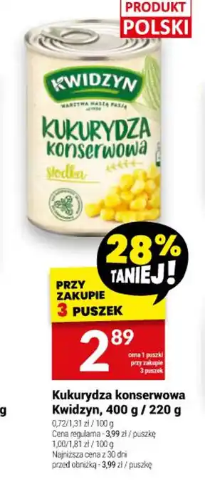 Twój Market Kukurydza konserwowa Kwidzyn, 400 g / 220 g oferta