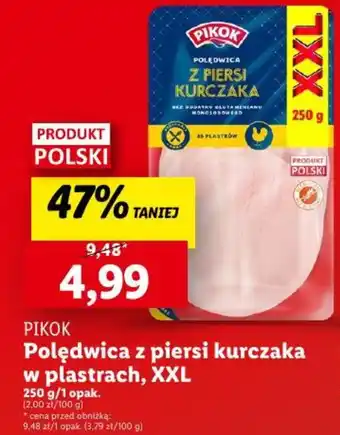 Lidl PIKOK Polędwica z piersi kurczaka w plastrach 250g oferta
