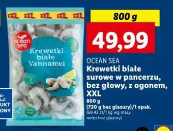 Lidl OCEAN SEA Krewetki białe surowe w pancerzu bez głowy z ogonem 800g oferta
