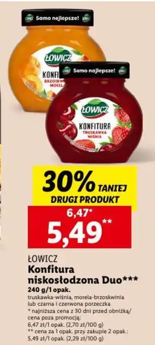 Lidl ŁOWICZ Konfitura niskosłodzona Duo 240 g oferta