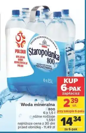 Carrefour Staropolanka 800 Naturalna woda mineralna średniozmineralizowana niegazowana 1,5 l oferta