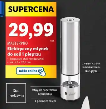 Lidl MASTERPRO Elektryczny młynek do soli i pieprzu 5,2x22,3cm oferta