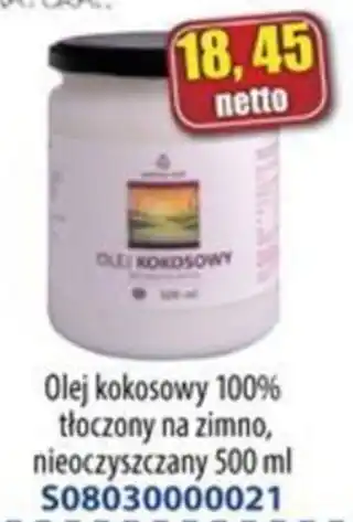 Olej kokosowy 100% tłoczony na zimno, nieoczyszczany 500 ml