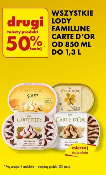 Biedronka WSZYSTKIE LODY FAMILIJNE CARTE D'OR OD 850 ML DO 1,3 L oferta