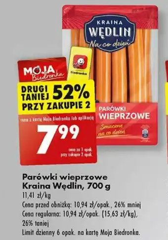 Biedronka Parówki wieprzowe Kraina Wędlin 700 g oferta