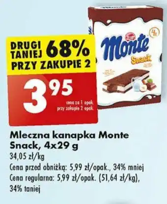 Biedronka Mleczna kanapka Monte Snack 4x29 g oferta