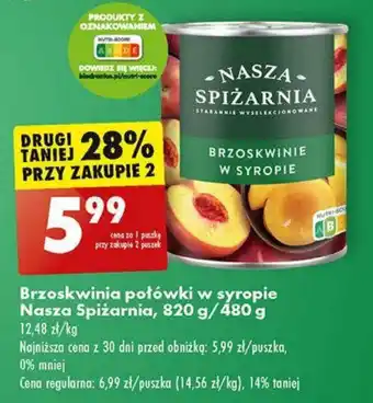 Biedronka Brzoskwinia połówki w syropie Nasza Spiżarnia 820/480 g oferta