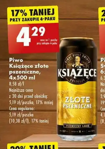 Biedronka Piwo Książęce złote pszeniczne 4x500 ml oferta