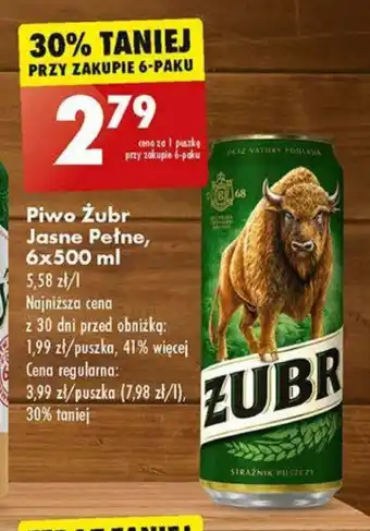 Biedronka Piwo Żubr Jasne Pełne 6x500ml oferta
