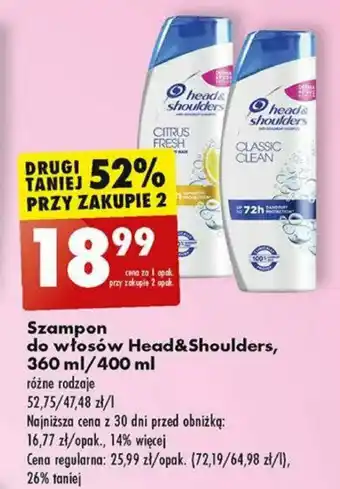 Biedronka Szampon do włosów Head&Shoulders 360 ml/400 ml oferta