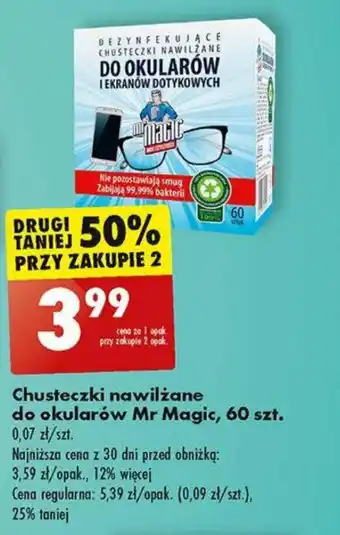 Biedronka Chusteczki nawilżane do okularów Mr Magic 60 szt. oferta