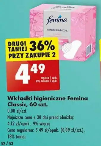 Biedronka Wkładki higieniczne Femina Classic 60 szt. oferta