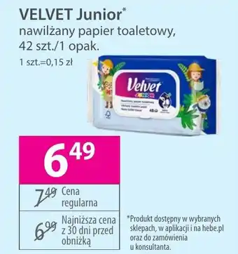 Hebe VELVET Junior nawilżany papier toaletowy, 42 szt. oferta