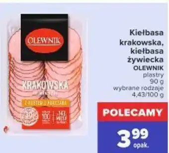 Carrefour Kiełbasa krakowska, żywiecka Olewnik 90g oferta