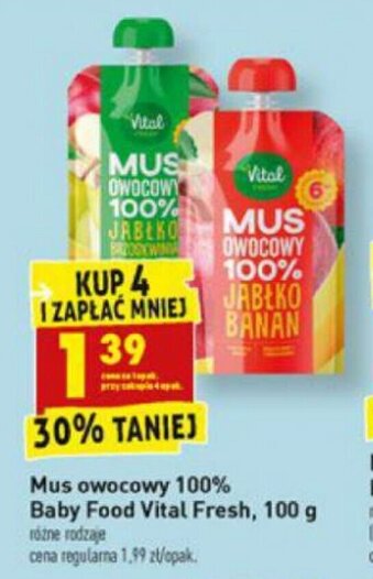 Biedronka Mus owocowy 100% Baby Food Vital Fresh, 100g oferta
