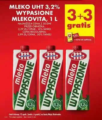 Biedronka MLEKOVITA MLEKO UHT 3,2% WYPASIONE 1L oferta