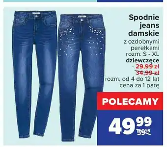 Carrefour Spodnie jeans damskie rozm. s-xl z ozdobnymi perełkami 1 SZT oferta