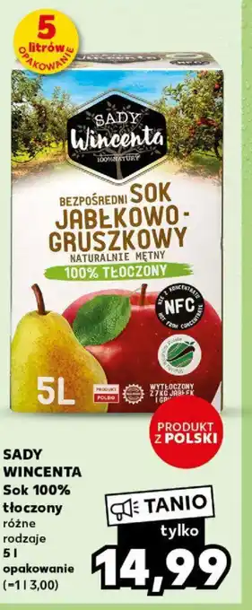 Kaufland SADY WINCENTA Sok 100% tłoczony, 5 l oferta