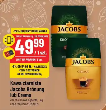 Polomarket Kawa ziarnista Jacobs Krönung lub Crema Jacobs Douwe Egberts, 1kg oferta