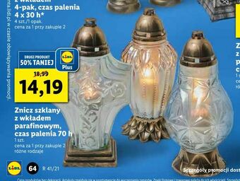 Lidl Znicz szklany z wkładem parafinowym, czas palenia 70 h oferta