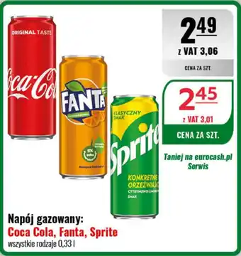Eurocash Napój gazowany: Coca Cola, Fanta, Sprite 0,33 l oferta
