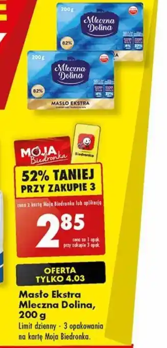 Biedronka Masło Ekstra Mleczna Dolina, 200 g oferta