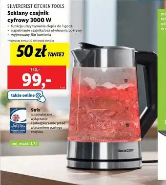 Lidl SILVERCREST KITCHEN TOOLS Szklany czajnik cyfrowy 3000 W oferta
