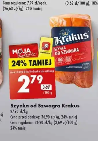Biedronka Krakus Szynka od Szwagra 100g oferta