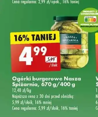 Biedronka Nasza Spiżarnia Ogórki burgerowe 670 g/400 g oferta