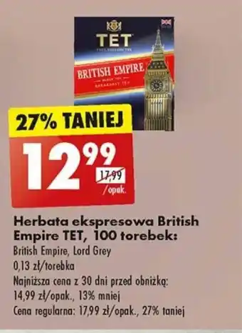 Biedronka Herbata ekspresowa British Empire TET, 100 torebek oferta