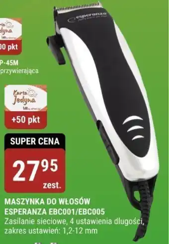 MASZYNKA DO WŁOSÓW ESPERANZA EBC001/EBC005, zakres ustawień: 1,2-12 mm